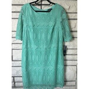 R & K Women's Size 18 Mint Green Lined Lace Knee Length Sheath Dress Cocktail
